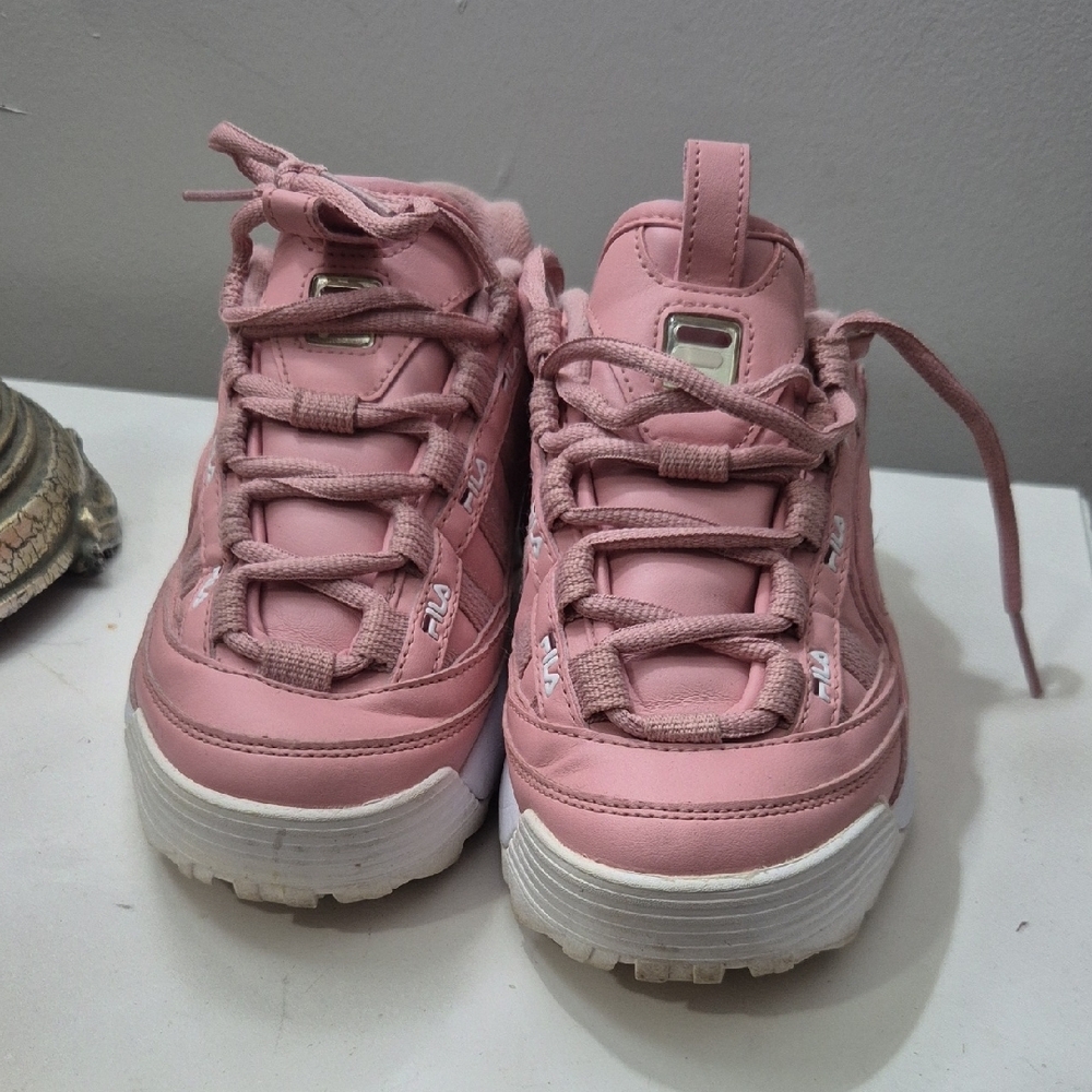 Fila Pink and White Chunky Platform Sneakers